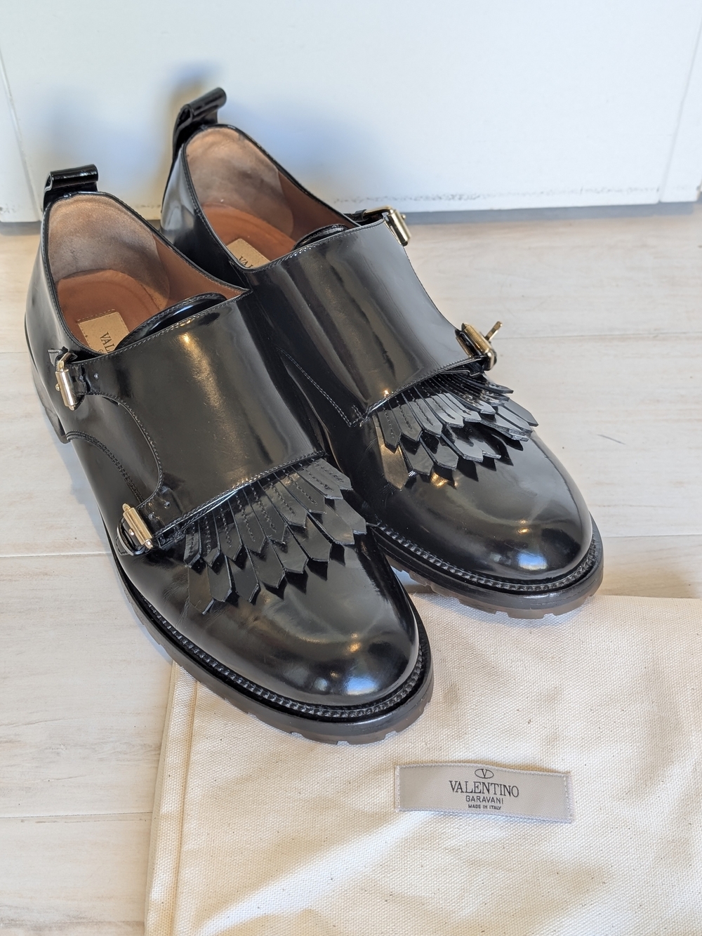 Valentino Garavani Women's Black Patent Leather Kiltie Monk Loafers size 41
